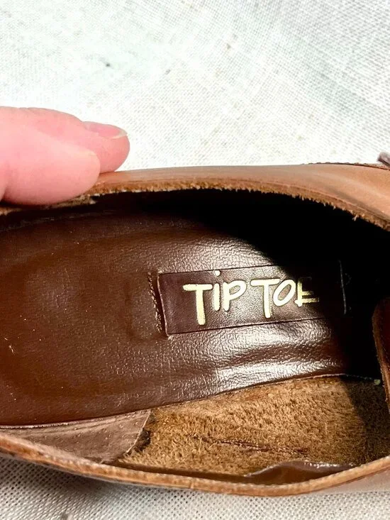 Vintage Y2K Revival Tan Leather Lace-up Pointed Toe Oxford -Women's Size 8M - Picture 14 of 16